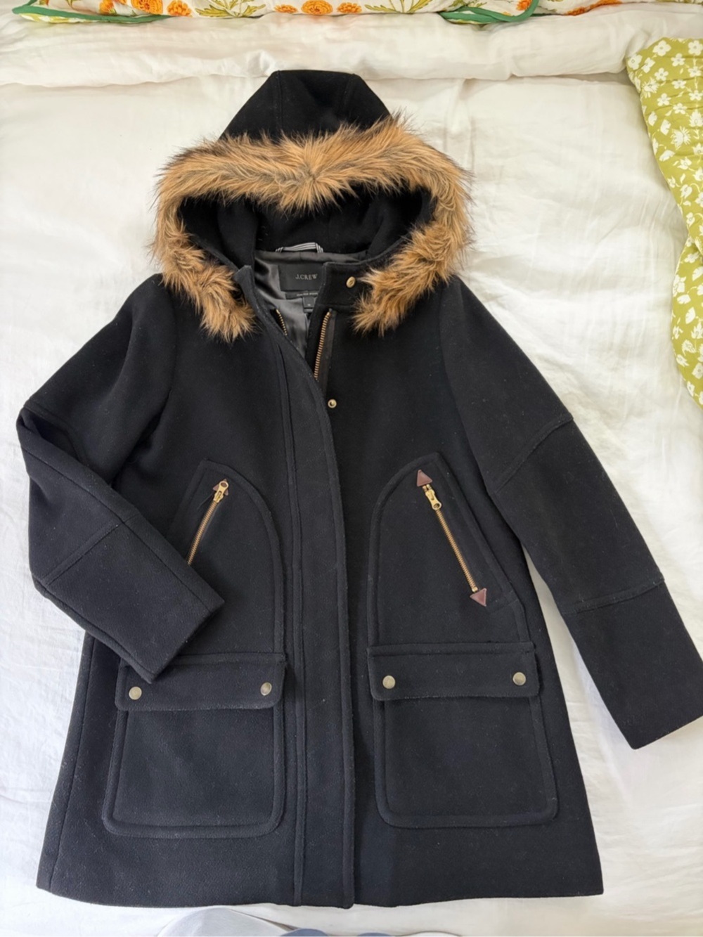 J.Crew Italian Wool Parka in Black Size 10